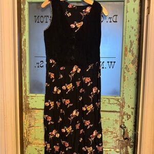 Y2K Boho Grandmacore Floral Black Sleeveless Dress